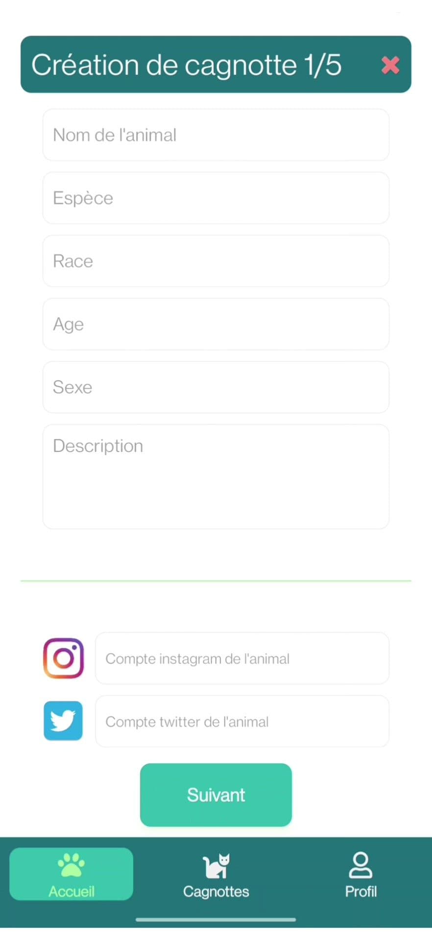 First screen to create a pot on the application crowd-furring